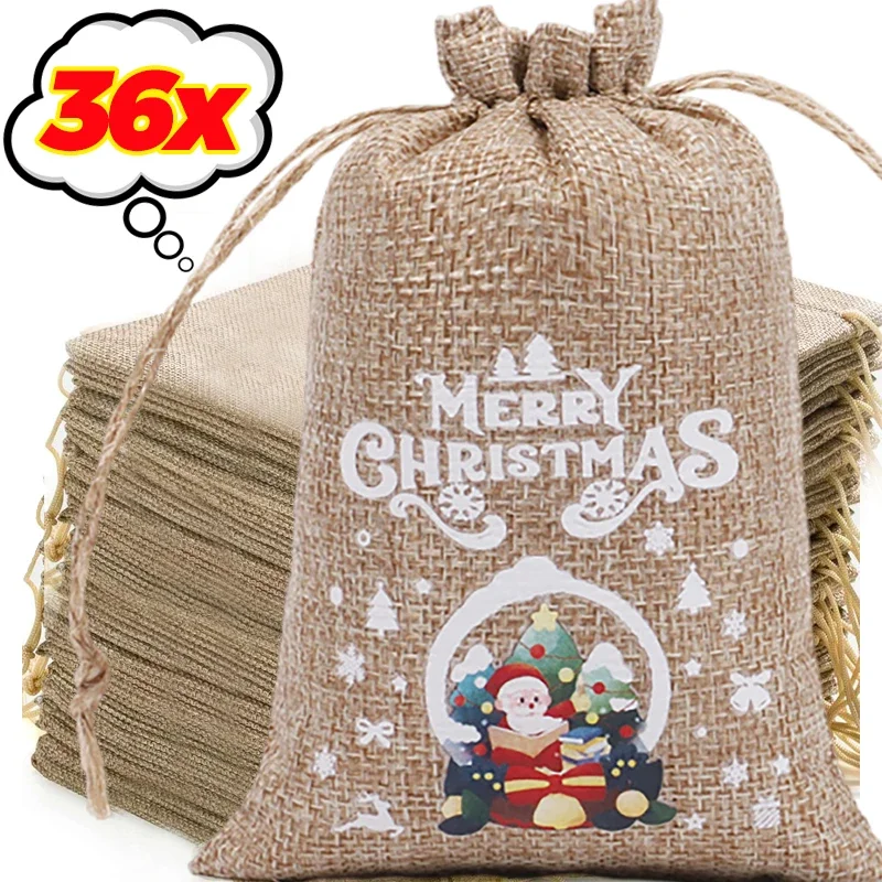Linen Bag Bulk - Wholesale Christmas Linen Bags Cartoon Santa