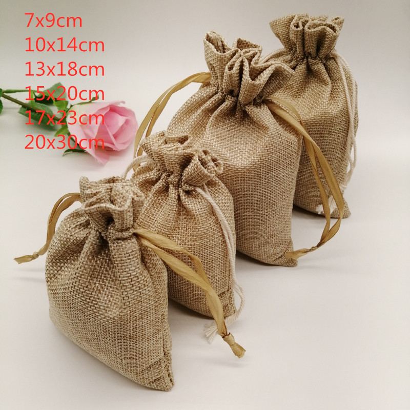 Linen Bag Bulk - 10-1000pcs/lot Jute Linen Bags Drawstring Gift